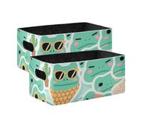 voucong Cartoon Cute Crocodile Green Cube Storage Bins 2 Pack Container Bins for Closet Cloth Gift