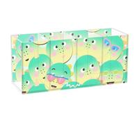 voucong Cartoon Cute Dinisaur Green Acrylic Pencil Holder Organizer 4 Compartments Transparent Plastic Crayon Organizer for SchoolSupplies