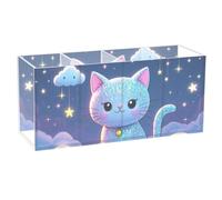 voucong Cartoon Cute Fake Sequin Cat Acrylic Pencil Case Organizer 4 Compartments Transparent Plastic Desk Organization for BedroomStorage