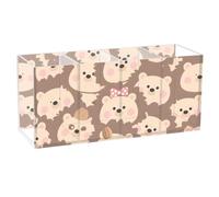 voucong Cartoon Cute Hedgehog Brown Acrylic Pen Holder for Desk Cute 4 Compartments Clear Plastic Desk Organization for SchoolSupplies