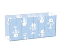 voucong Cartoon Fish Bone Blue Acrylic Pen Holder 4 Compartments Clear Plastic Teacher Desk Must Haves for SchoolSupplies
