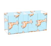 voucong Cartoon Giraffe Blue Acrylic Pencil Holders 4 Compartments Clear Plastic Desk Organization for SchoolSupplies