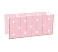 voucong Cartoon Polka Dot Pink Acrylic Pencil Holder for Kids 4 Compartments Transparent Plastic Desktop Organizer for SchoolSupplies
