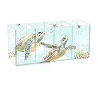 voucong Cartoon Sea Turtle Teal Acrylic Pencil Case Organizer 4 Compartments Transparent Plastic Pencil Dispenser for Classroom for SchoolAccessory