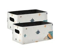 voucong Cartoon Sky Rockets Cute Decorative Closet Baskets 2 Pack Foldable Organizer Bins for Shelf Kitchen Bathroom Closet