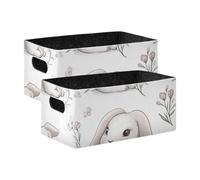 voucong Cartoon Sweet Lop-eared Rabbit White Fabric Storage Baskets 2 Pack Organizer Bins for Bedroom, Living Room, Home Organization