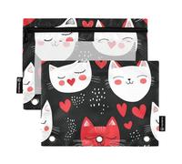 voucong Cat French Art Valentine Cartoon Binder Pen Soft Pencil case with Clear Window Large and Sturdy for Office Supplies 2 PCS