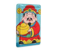 voucong Chinese God Wealth Rich Blue Leather Slim Mens Wallet with Money Clip RFID Blocking Card Wallet for Men&Women