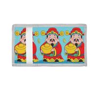 voucong Chinese God Wealth Rich Blue Trifold Credit Card Wallet for Birthday Gift Minimalist Sturdy Credit Card Wallet with Lanyard