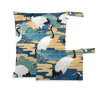 voucong Chinese Retro Cloud Crane Blue Zippered Bag for Travel 2 Pack Travel Essentials for Babies with Handles for Beach