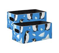 voucong Chinstrap Penguins on Icebergs Blue Sea Large Fabric Storage Baskets 2 Pack Sturdy Closet Organizer for Shelves Drawers Desktop Closet Playroom Classroom Office