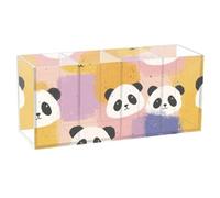 voucong Colorful Square Panda Cartoon Cute Acrylic Pen Holder for Desk 4 Compartments Clear Plastic Art Supply Storage Organizer for BedroomSupplies