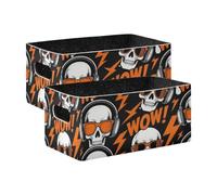 voucong Cool Skull Sunglasses Rock Music Orange Fabric Storage Cubes 2 Pack Container Bins for Makeup Books Shelves Living Room