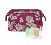 voucong Cosmetic Bag Waterproof Women Coin Purse for Cosmetic Bag Makeup Boho Chic Cherry Blossom Lace Pattern Red