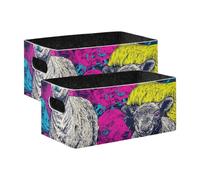 voucong Crazy Wild Lambs Neon Color Decorative Foldable Storage Baskets 2 Pack Container Bins for Shelves Closet