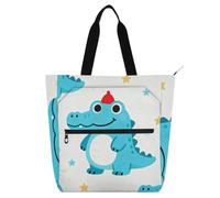 voucong Cute Blue Crocodiles Books Tote Bags for Kids Boys Girls Large Heavy Duty Reusable Library Book Bag Grocery Bag for School Shopping Travel