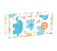 voucong Cute Cartoon Blue Elephant and Lion Acrylic Desk Pen Holder 4 Compartments Clear Plastic Marker Organizer for SchoolSupplies