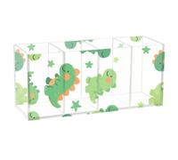 voucong Cute Cartoon Green Dinosaur Acrylic Pen Holder 4 Compartments Clear Plastic Pencil Dispenser for SchoolSupplies