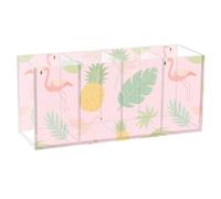 voucong Cute Cartoon Tropical Flamingo Acrylic Pen Cup 4 Compartments Transparent Plastic Pencil Dispenser for SchoolSupplies