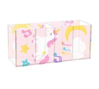 voucong Cute Cartoon White unicorns Acrylic Pencil Holder 4 Compartments Transparent Plastic Crayon Holder for SchoolSupplies