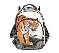 voucong Daily Backpack for Teens School Book Bag Teen Boys Casual Day pack 17 inch M Size Wildlife Animal Tigers Roaring Rock Orange Black