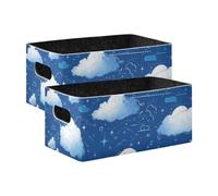voucong Delicate Cartoon Cloud Dark Blue Fabric Storage Baskets 2 Pack Fabric Closet Organizers for Bedroom, Living Room, Home Organization
