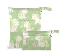 voucong Delicate Cartoon Unicorns Light Green Reusable Bathing Suit Bags 2 Pack Travel Essentials for Baby with Handles for Daycare