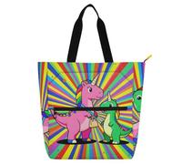 voucong Dinosaur unicorns Neon Rainbow Cute Book Tote Bag for Kids Adults Large Heavy Duty Teacher Tote Bag Library for School Work Travel