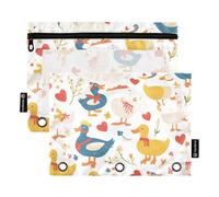 voucong Duckling French Art Valentine Cartoon Colorful Binder Pencil case Pencil case with Clear Window with Zipper Reinforced Grommets School Class Office Organizers 2 PCS