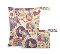 voucong Ethnic Wind Colorful Birds and Flowers Zippered Bags for Swimmers 2 Pack Travel Essentials for Babies with Handles for Travel