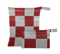 voucong Fake Glitter Checkerboard Squares White Red Waterproof Dry Bags Waterproof 2 Pack Travel Essentials for Flying with Handles for Daycare