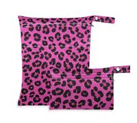 voucong Fake Glitter Leopard Print Rose Red Washable Water Proof Bags 2 Pack Travel Essentials for Flying with Handles for Beach