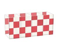 voucong Fashion Red and White Checkerboard Acrylic Pen Cup Holder for Desk 4 Compartments Clear Plastic Pencil Dispenser for SchoolSupplies