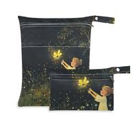 voucong Firefly Summer Night Waterproof Wet Bag 2 Pack Wet Bag for Swimsuit with Handles for Scenario