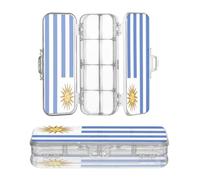 voucong Flag Of Uruguay Plastic Pencil Box Clear 2 Layer Large Pens Case For Stationery Supplies With Snap Lid