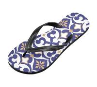 voucong Flat Abstract Blue Fleur-de-lis White rubber flip flops mens soft flops men for party (prop1)