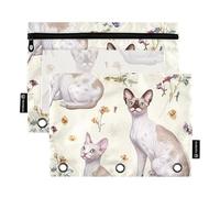 voucong Funny Cornish Rex Cats Neutral Binder Pen Holder Pencil Bags with Clear Window with Zipper Reinforced Grommets School Class Office Organizers 2 PCS