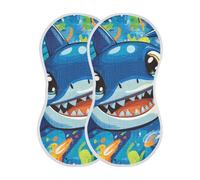 voucong Hand Painted Shark Cartoon Sea Cotton soft burp cloths 2 Pack breathable wash cloth For Unisex babies 22x11in