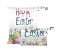 voucong Happy Easter Bunny Ear Foot Lily Watercolor Eggs Reusable Bags for Wet 2 Pack Travel Essentials for Babies with Handles for Scenario