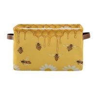voucong Honeycomb Bees Daisies Yellow storage baskets 1 pack, foldable and waterproof storage bins with sturdy handle stuff Decor for clothing