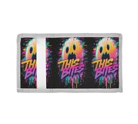 voucong Horror Graffiti Ghosts This Bites Trifold Slim Wallets for boy Simple Lighweight Slim Wallets with Lanyard