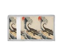 voucong Japanese Meerkat Wave Surfing Trifold Wallet for Boys Simple Sturdy Wallet with Lanyard