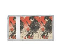 voucong Japanese Samurai Maple Leaf Trifold Men Wallet for Kids Nylon Lighweight Men Wallet with Lanyard