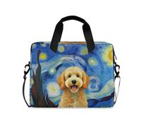 voucong Laptop Sleeve Bag Portable Crossbody Messenger with Handle and Shoulder Strap 15.6 inch Computer Bag Cute Starry Night Dog