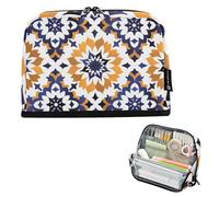 voucong - Large Capacity Pencil Case with Compartment for Adults, Kindergarten, Moroccan Stars, Yellow and Blue