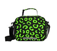 voucong Leopard Pattern Neon Green Black Women Lunch Bag with Shoulder Strap Big Lunch Boxman Lunch Box for Teenager School