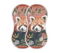 voucong Lesser Panda Floral Red Boho Cotton neutral burp cloths 2 Pack Soft touch wash cloths For gender neutral 22x11in