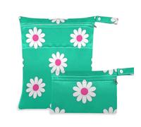 voucong Lovely Daisy Floral Teal White Zippered Bags for Wet 2 Pack Travel Essentials for Flying with Handles for Beach
