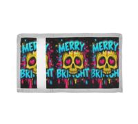 voucong Merry Bright Skull Trifold Wallets with Money Clip for Kid Minimalistic Casual Wallets with Money Clip Lanyard
