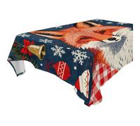 voucong Merry Christmas Fox Navy Blue Party Tablecloth wipeable for Kitchen&Dining Room Party 54"x72" Reusable Folding Table Cover